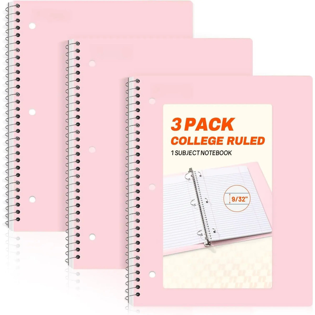 Spiral Notebooks, 3 Pack, 1-Subject, College Ruled Paper, 8" x 10-1/2", 70 Sheets per Notebook, Aesthetic Colors Spiral Notebooks for School