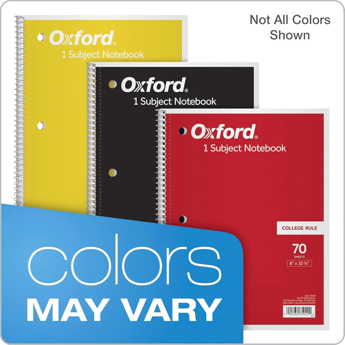 Spiral Notebook 6 Pack, 1 Subject, College Ruled Paper, 8 x 10-1/2 Inch