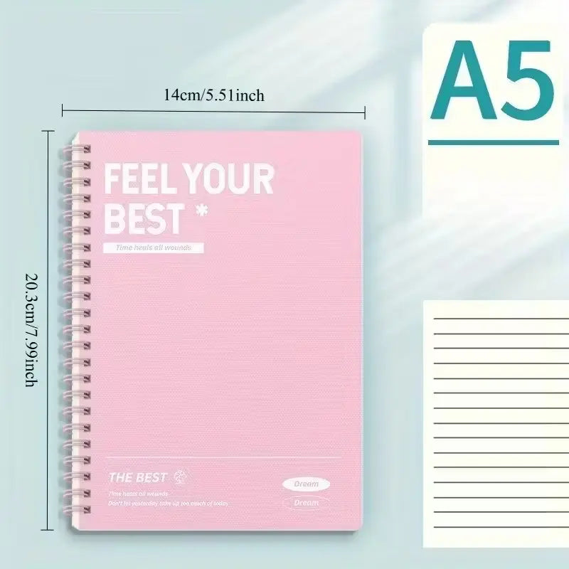 6 Spiral Notebook Set, A5 Lined Journal, Plastic Cover, Durable Paper, Vocabulary Practice Book, Academic Supplies, Stationery Supplies, Studying Essentials