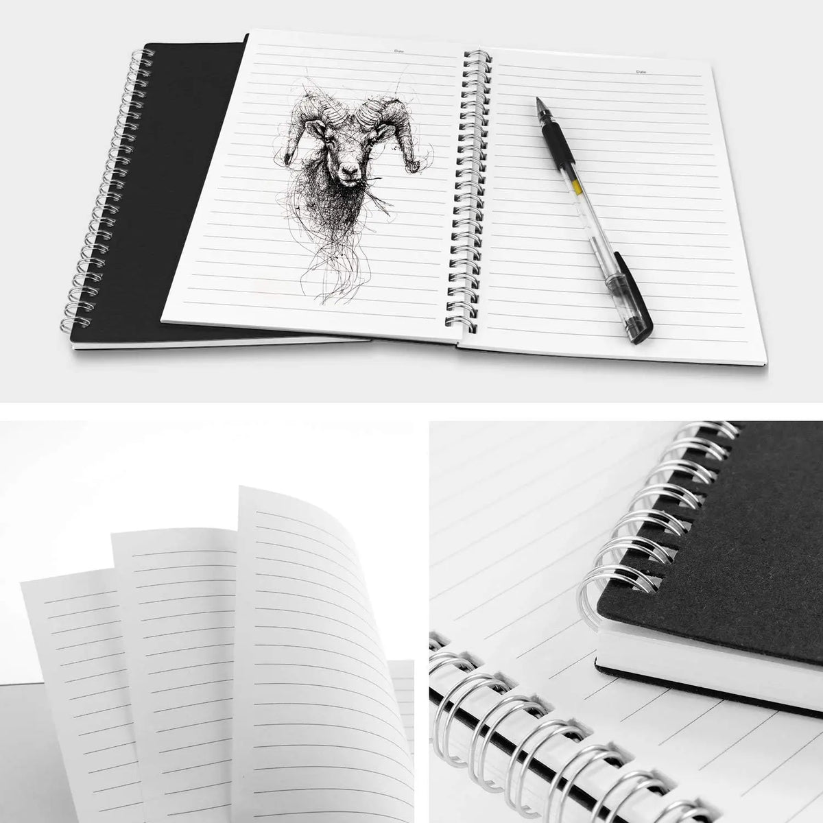 The Notebook, 8x6 Inch Wide Ruled Spiral Notebook with Wire Binding, 140 Pages, 1 Pack (Black)