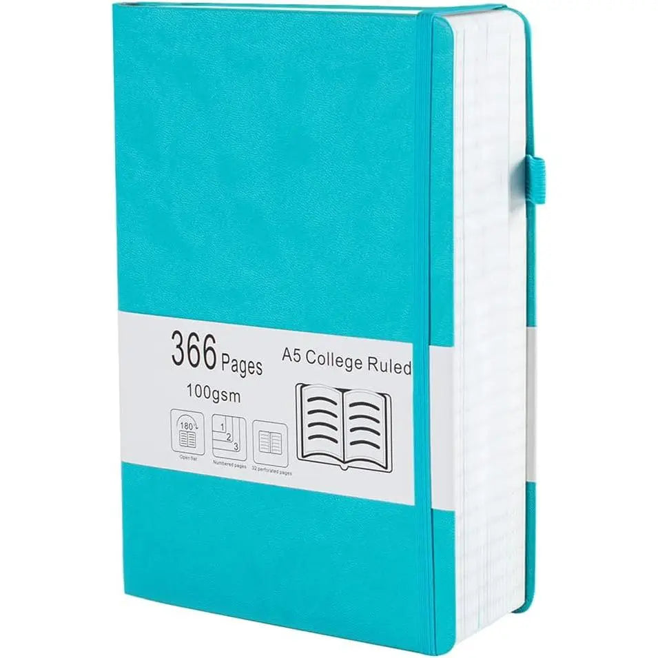 Thick College Ruled Notebook with 366 Numbered Pages, A5 Journals for Writing with 100GSM Lined Paper, Hardcover Leather Notebooks for Women Men School Note Taking Office Work Diary, 5.7"x8.3"