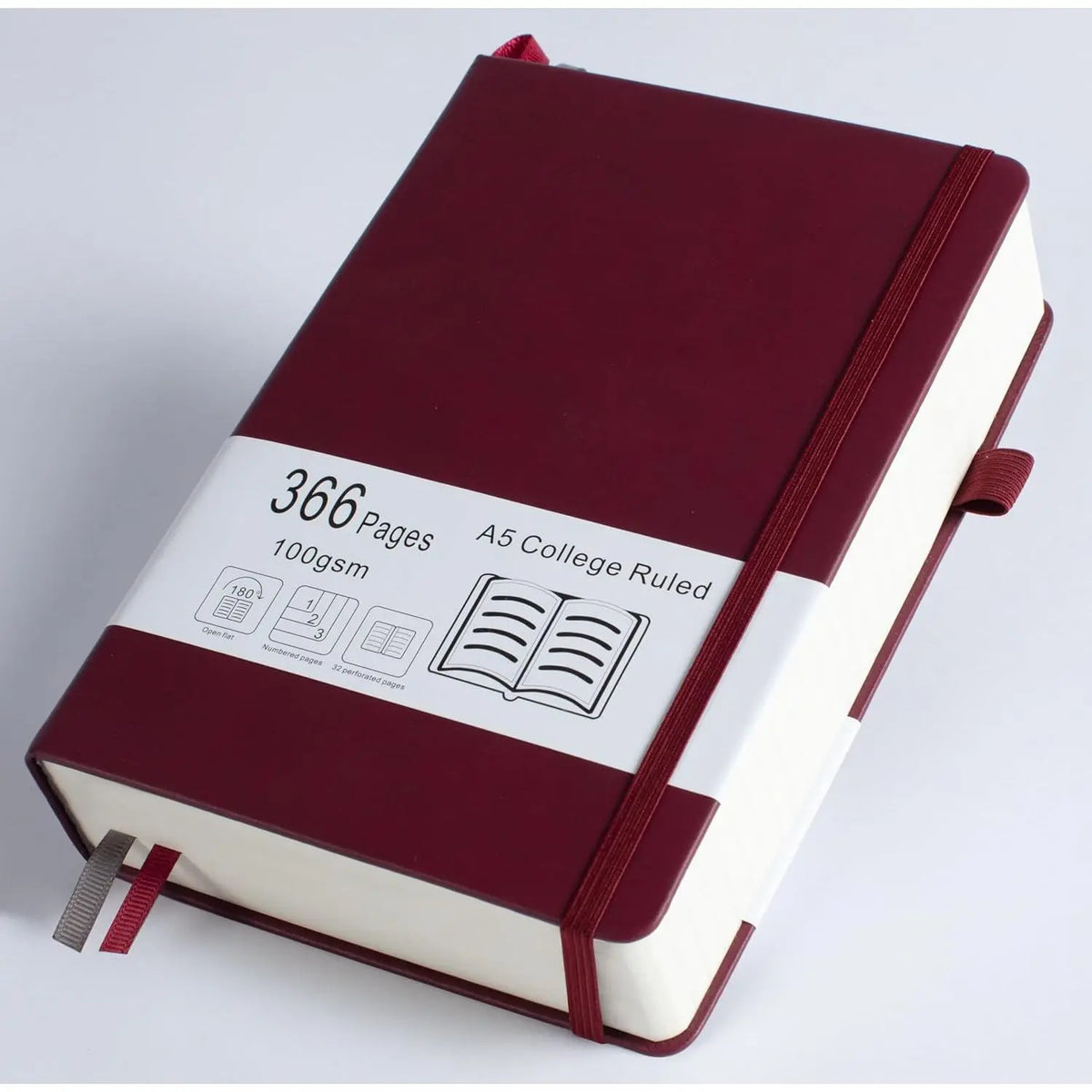 Thick College Ruled Notebook with 366 Numbered Pages, A5 Journals for Writing with 100GSM Lined Paper, Hardcover Leather Notebooks for Women Men School Note Taking Office Work Diary, 5.7"x8.3"