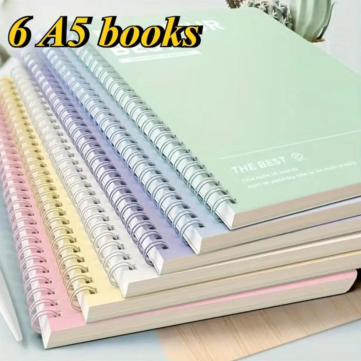 6 Spiral Notebook Set, A5 Lined Journal, Plastic Cover, Durable Paper, Vocabulary Practice Book, Academic Supplies, Stationery Supplies, Studying Essentials