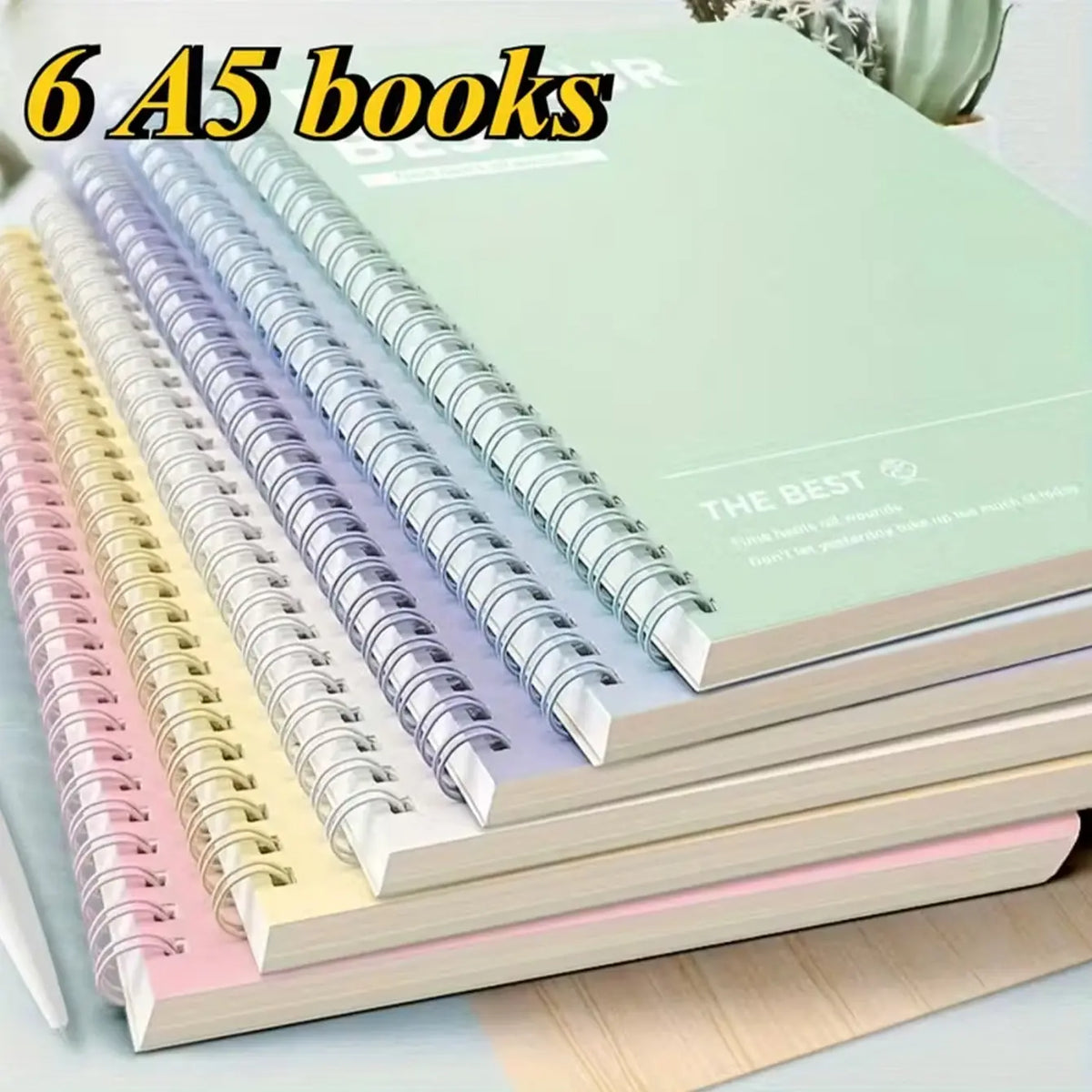 6 Spiral Notebook Set, A5 Lined Journal, Plastic Cover, Durable Paper, Vocabulary Practice Book, Academic Supplies, Stationery Supplies, Studying Essentials