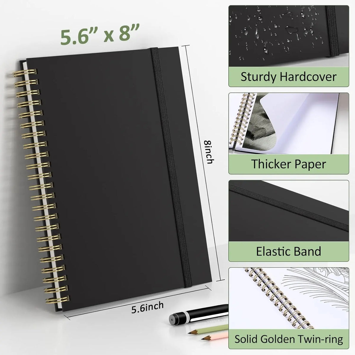 Burgundy Hardcover Spiral Notebooks (2 Count), 5.6”x8” College School Supplies, 100GSM Thick Paper, 100 Pages Each, for Art Students, Scrapbook Makers, Doodling, Office Use