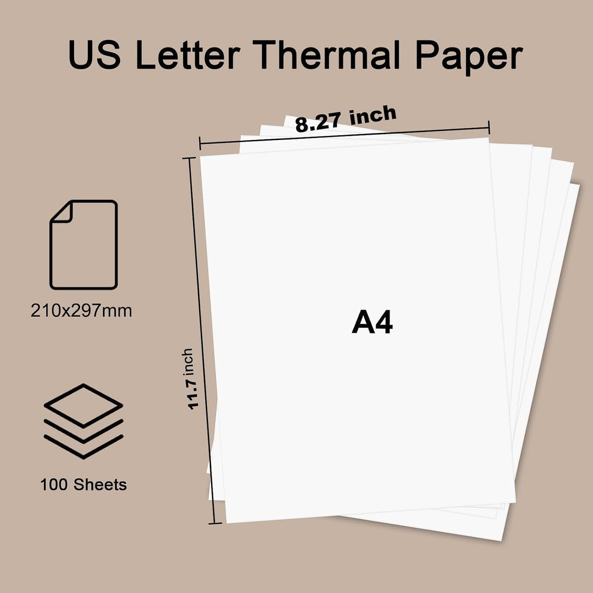 A4 Thermal Paper for Portable Printers(8.27x11.69In, 100 Sheets), BPA-Free