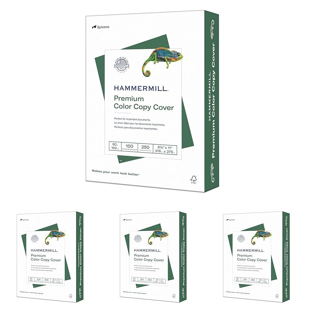 Hammermill Cardstock, Premium Color Copy, 60 lb, 8.5 x 11-100 Bright, Made in the USA Card Stock, 122549R, White - 1 Pack (250 Sheets)
