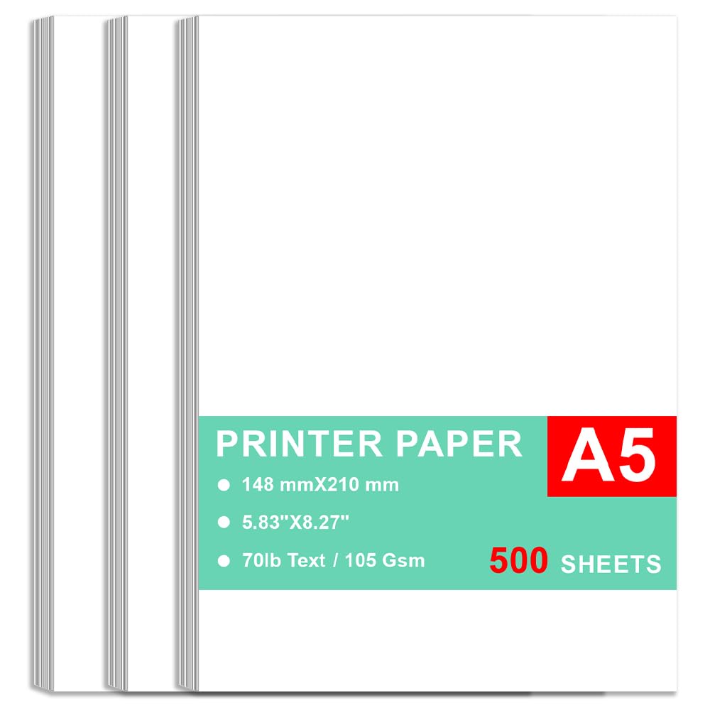 Printer Paper - 300 Sheets, A5 Premium Bright White Paper, 28lb Bond / 70lb Text (105 gsm) Bright White Paper – Great for Copy, Printing, Writing, 5.83" x 8.27" (148 x 210 mm)