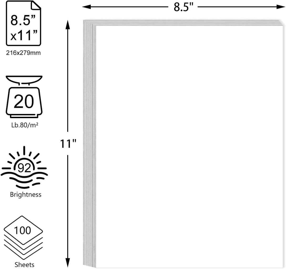 8.5" x 11" Copy Printer Paper - 100 Sheets/200 Pages Premium Inkjet & Laser Paper, 20lb Blank Papers, Letter Size Printing in Office/School/Home