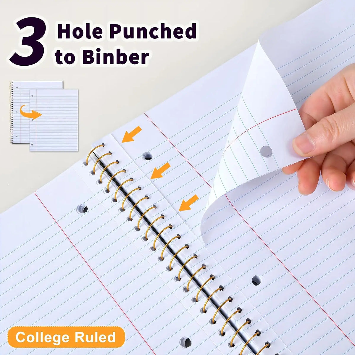 Modern 1-Subject Spiral Notebook for Students, College Ruled, 8"x10.5", 3-Hole Punched Perforated Pages, 95 Sheets, Black, Ideal for School, Office Use (Computers & Office Stationery Supplies)