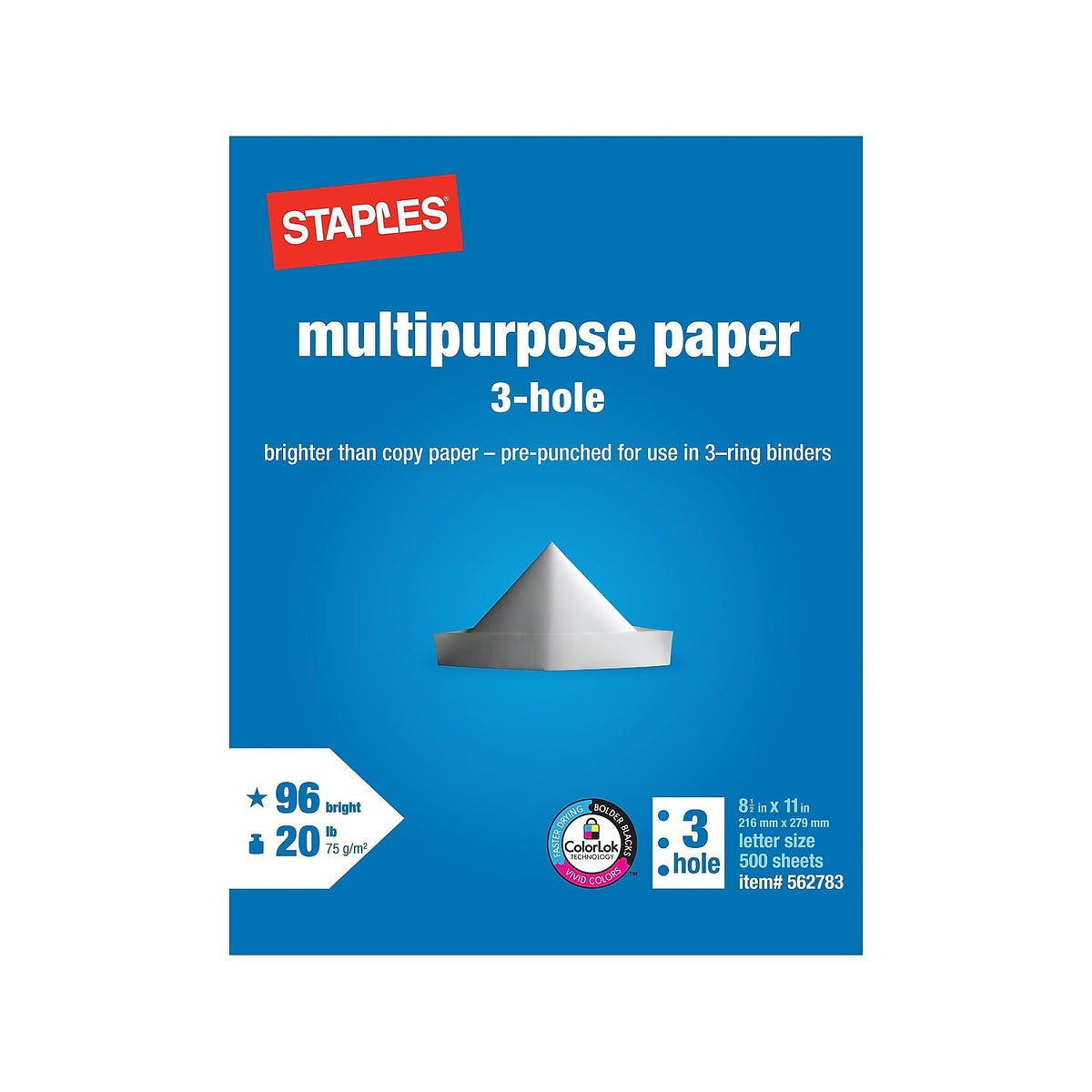 Staples Multipurpose Paper, 8.5x11 Inch, 3-Hole Punched, for Office
