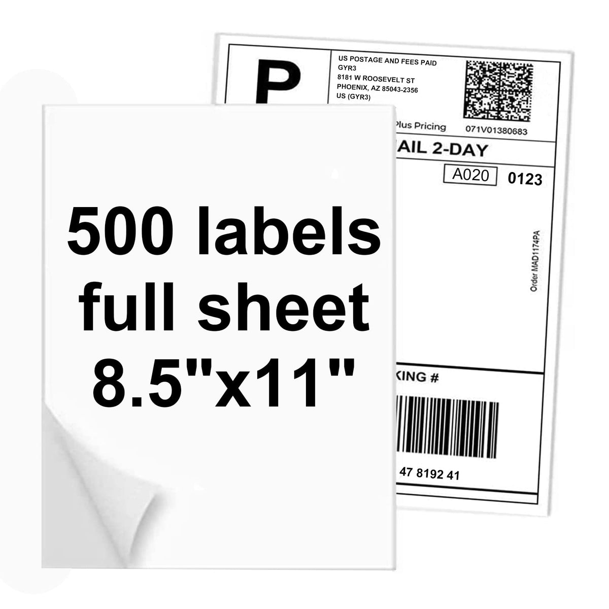 100 Full Sheets Sticker Paper for Laser & Ink Jet Printers, 8.5" x 11" Full Sheet Address Shipping Label, 100 Sheets 100 Labels