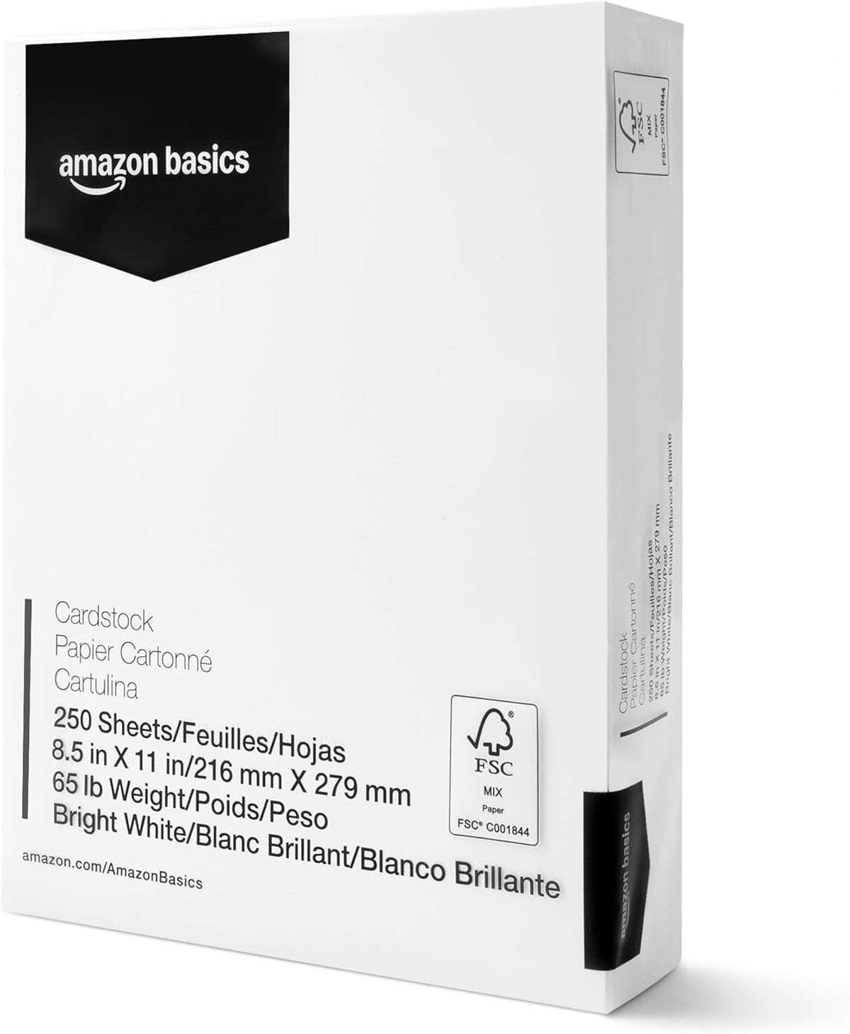 Amazon Basics Cardstock Paper, 8.5" x 11", 65 lb/176 gsm, 96 Bright White, 250 Sheets (Pack of 2)