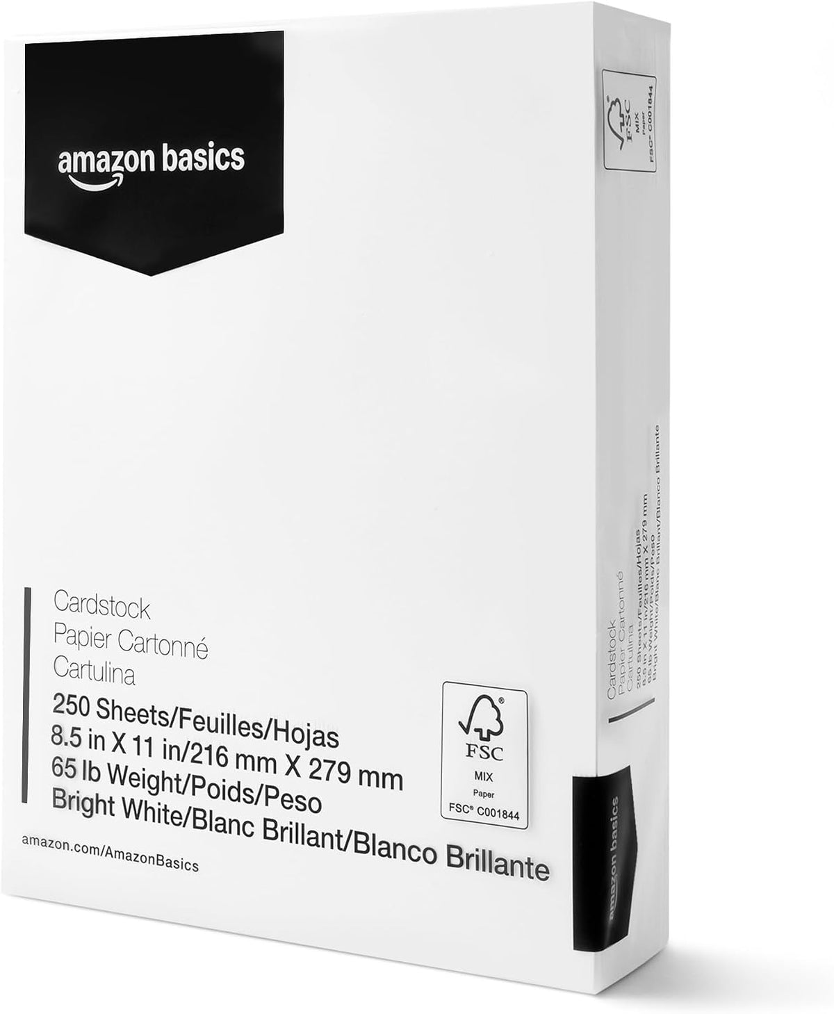 Amazon Basics Cardstock Paper, 8.5" x 11", 65 lb/176 gsm, 96 Bright White, 250 Sheets (Pack of 2)