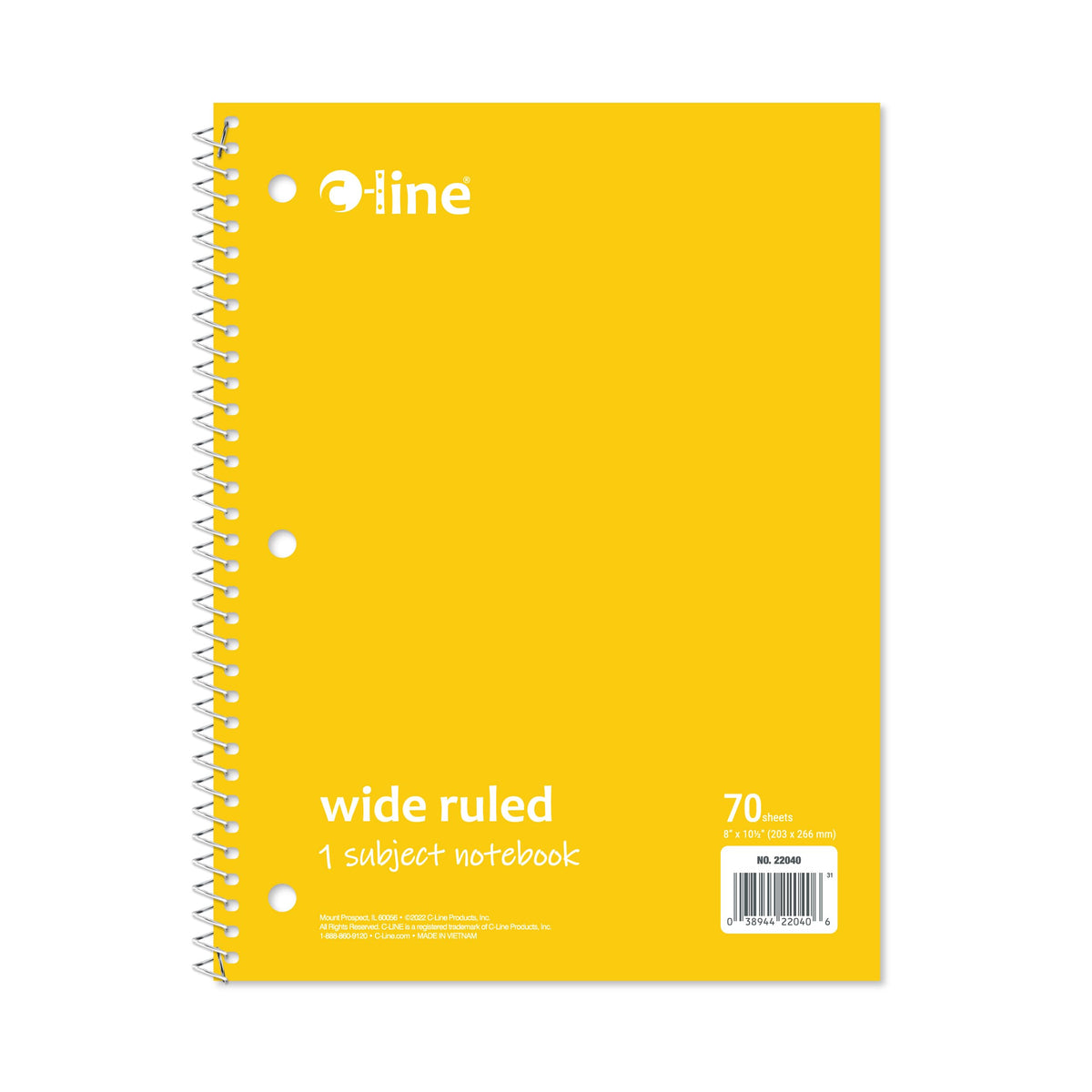 C-Line 1 Subject Notebook, 8 x 10-1/2 Inches, Wide Ruled, Green, 70 Sheets
