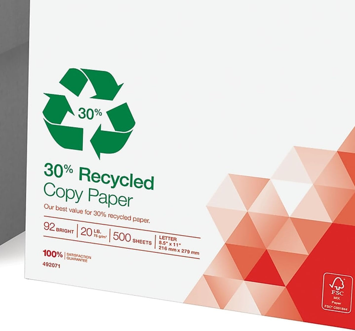 Staples 30% Recycled Copy Paper, 8.5x11 In, 20 lb, 92 Bright, 5/Ctn