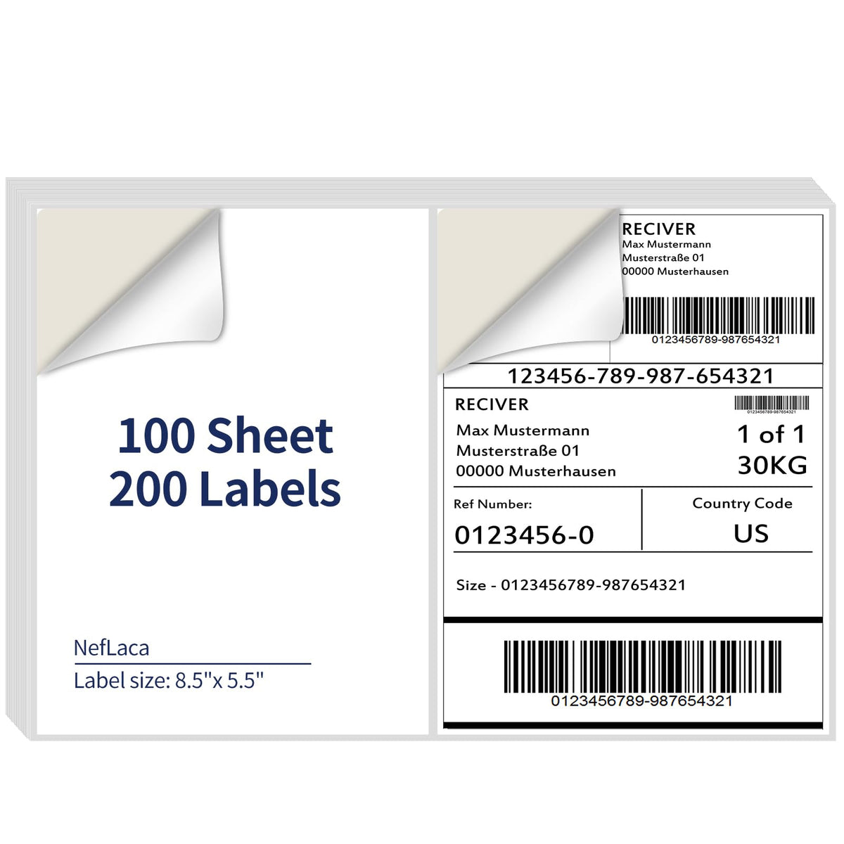 100 Full Sheets Sticker Paper for Laser & Ink Jet Printers, 8.5" x 11" Full Sheet Address Shipping Label, 100 Sheets 100 Labels
