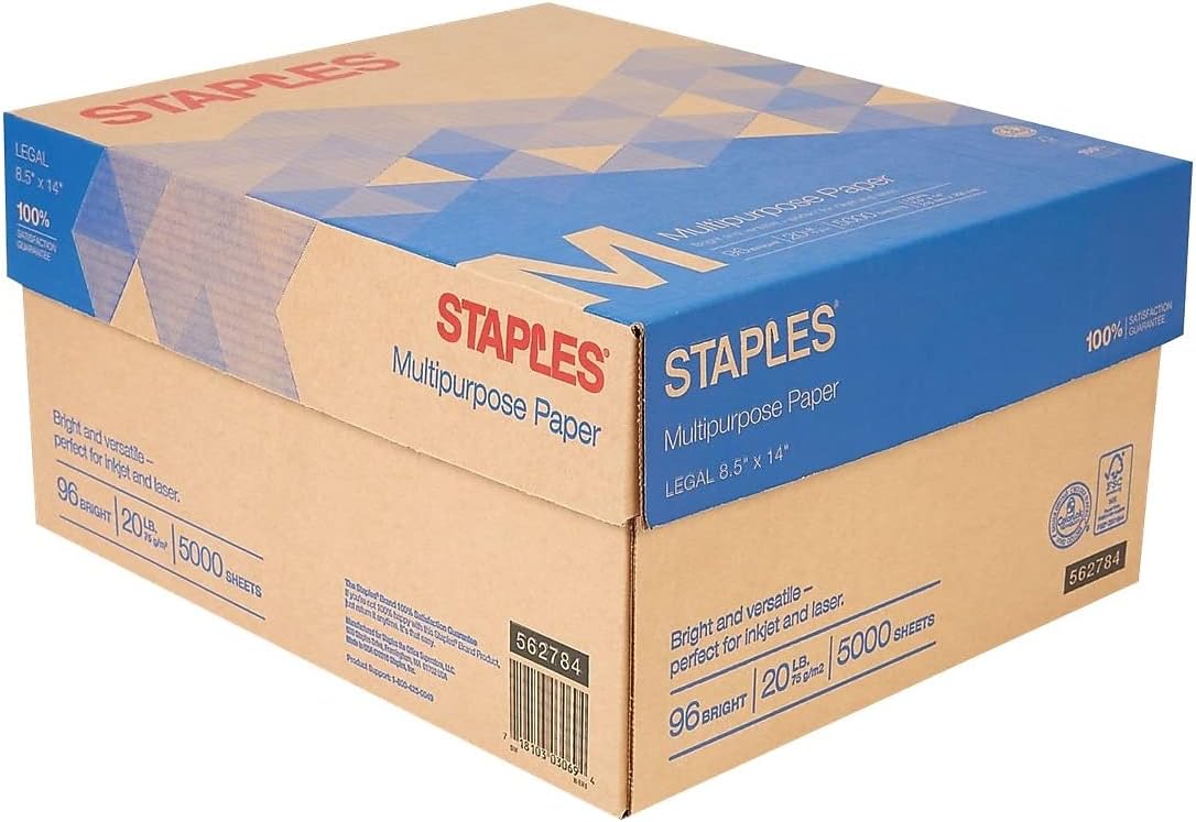 Staples Inkjet Paper, 11x17 Inch, 20 lb., 1 Carton of 5 Reams