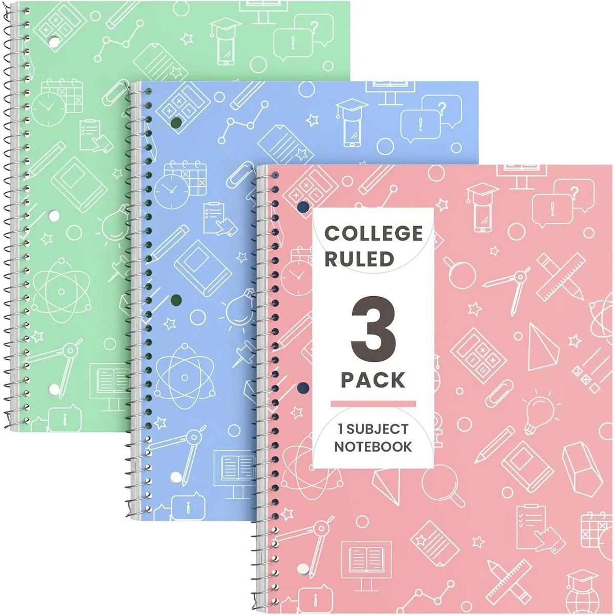 1 Subject Spiral Notebook College Ruled 3 Pack, 140 Pages