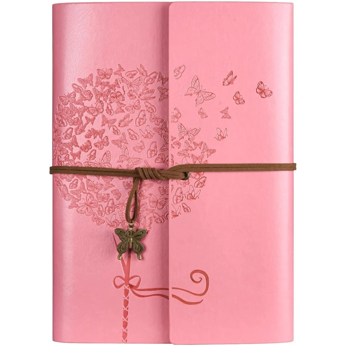 OMEYA A5 Leather Journal Notebook, Refillable Trifold Planner with Zipper Pocket, Dandelion & Butterfly Embossed Writing Diary with Card Slots & Strap Closure, 100gsm Thick Lined Paper (Blue/Pink/Purple/Brown)