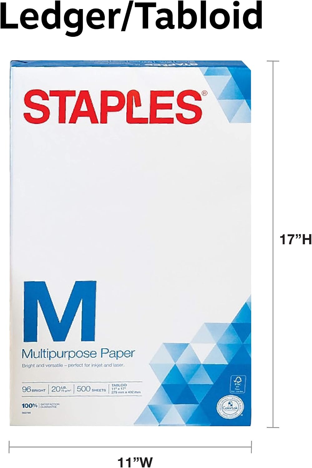 Staples Inkjet Paper, 11x17 Inch, 20 lb., 1 Carton of 5 Reams