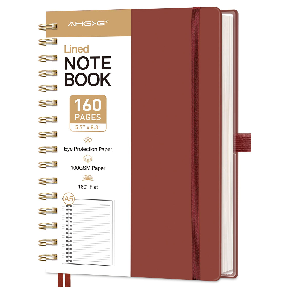 AHGXG Spiral Journal Notebook, 160 Lined Pages, A5 Size (5.7'' x 8.3'')