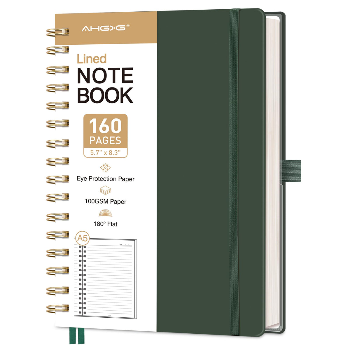 AHGXG Spiral Journal Notebook, 160 Lined Pages, A5 Size (5.7'' x 8.3'')