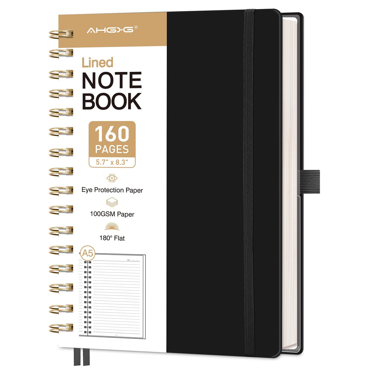 AHGXG Spiral Journal Notebook, 160 Lined Pages, A5 Size (5.7'' x 8.3'')
