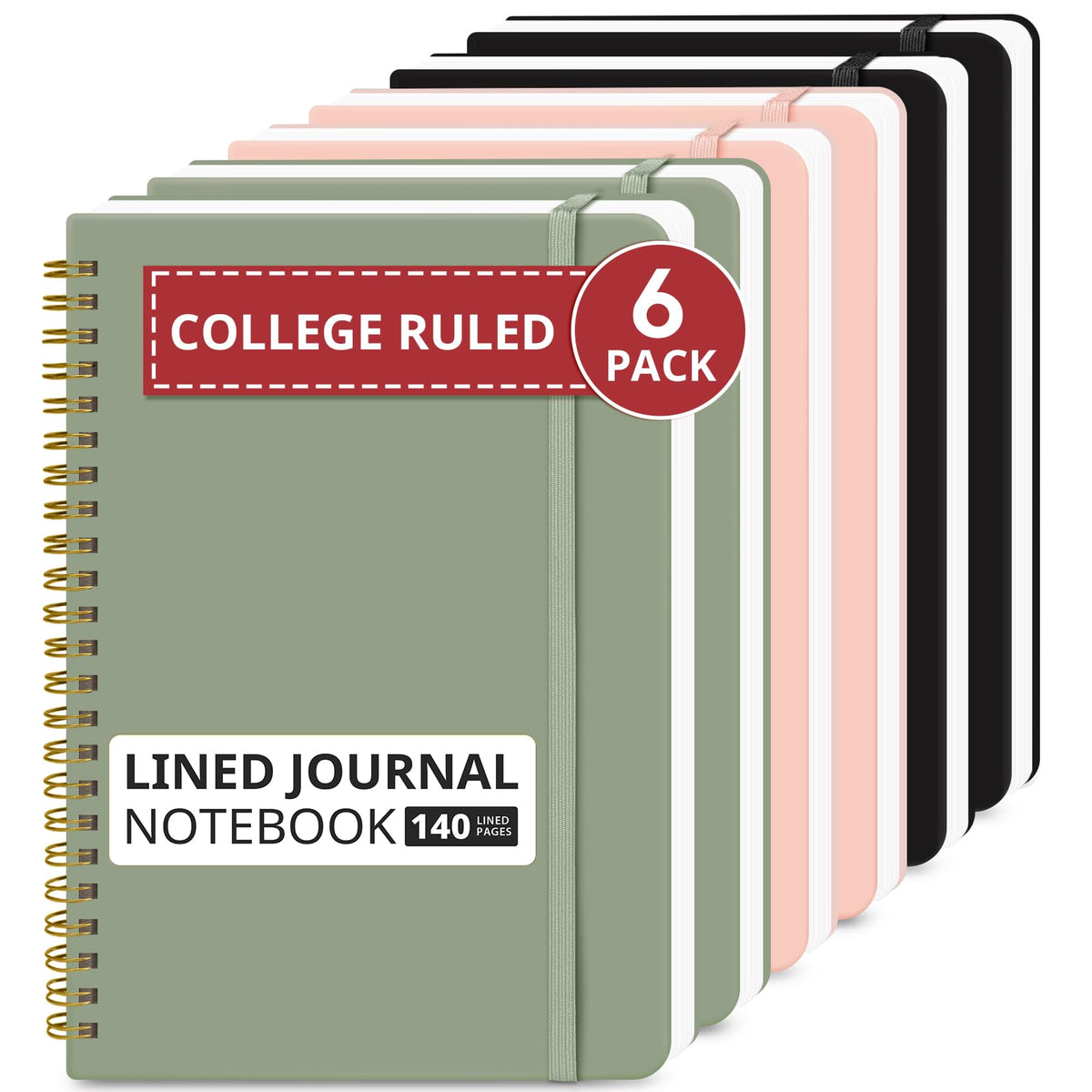 Taja 6 Pack Lined Notebooks for Work Hardcover Spiral Journal for Office