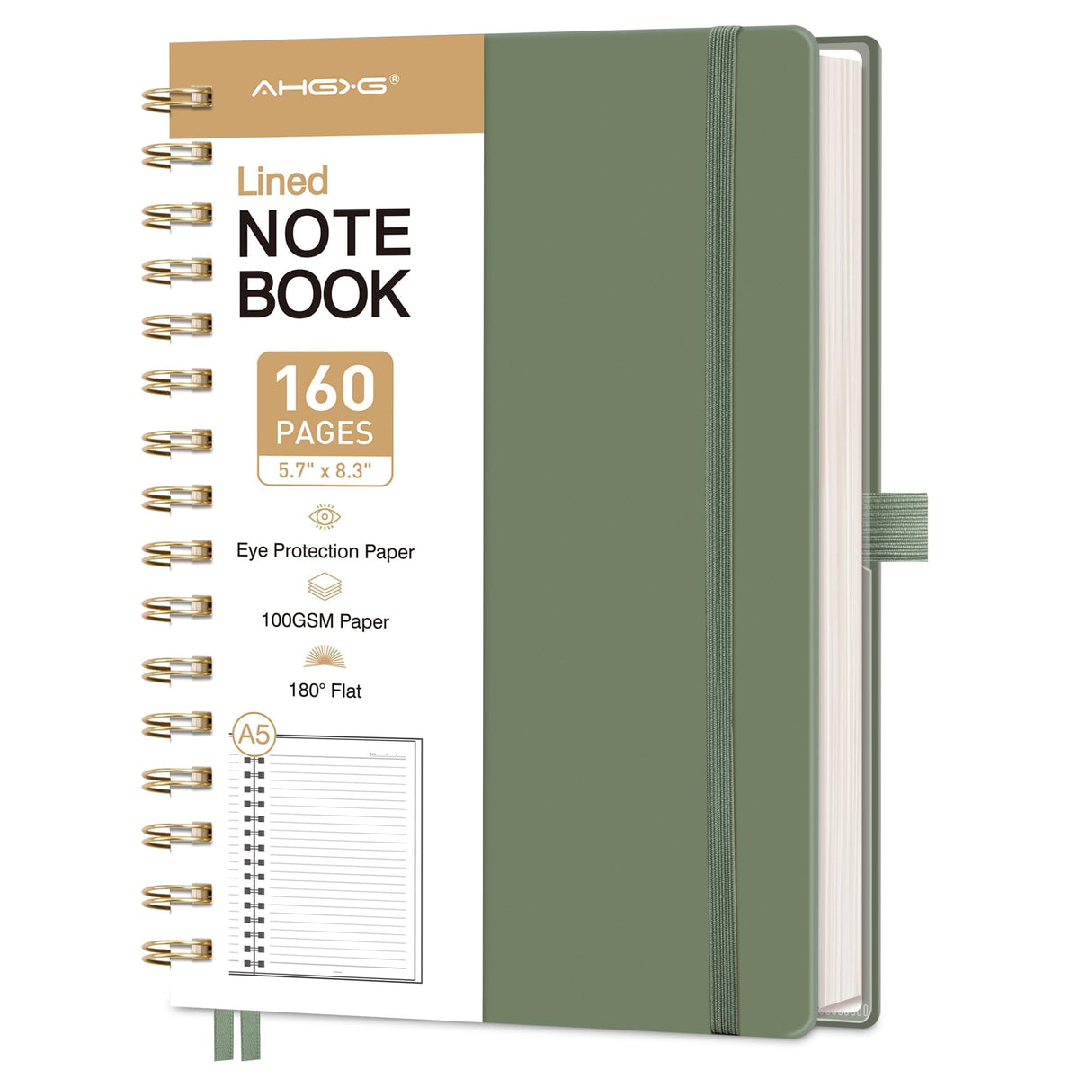 AHGXG Spiral Journal Notebook, 160 Lined Pages, A5 Size (5.7'' x 8.3'')