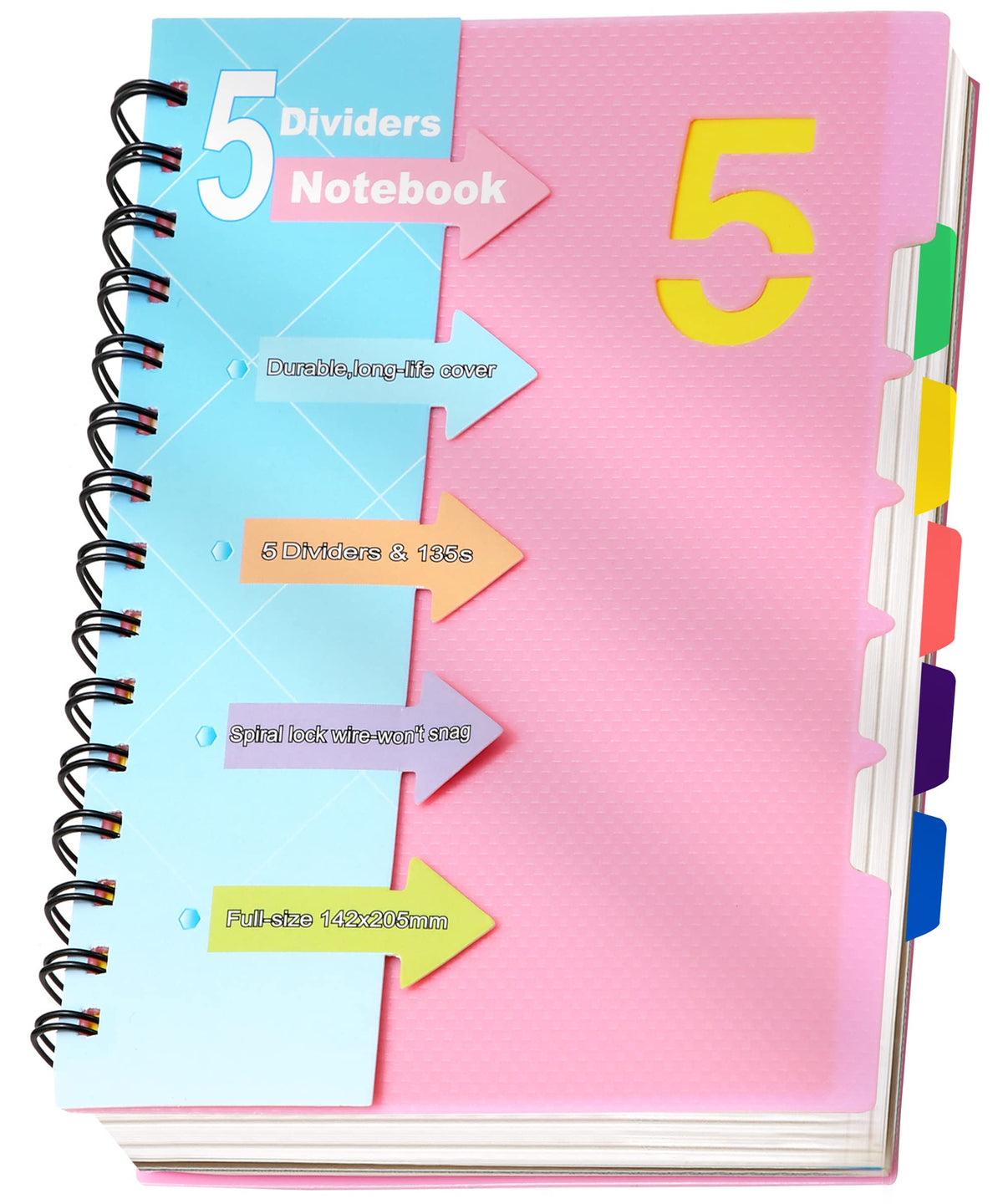 CAGIE 5 Subject Notebook, Small Spiral Notebook with Tabs, 6'' x 8''