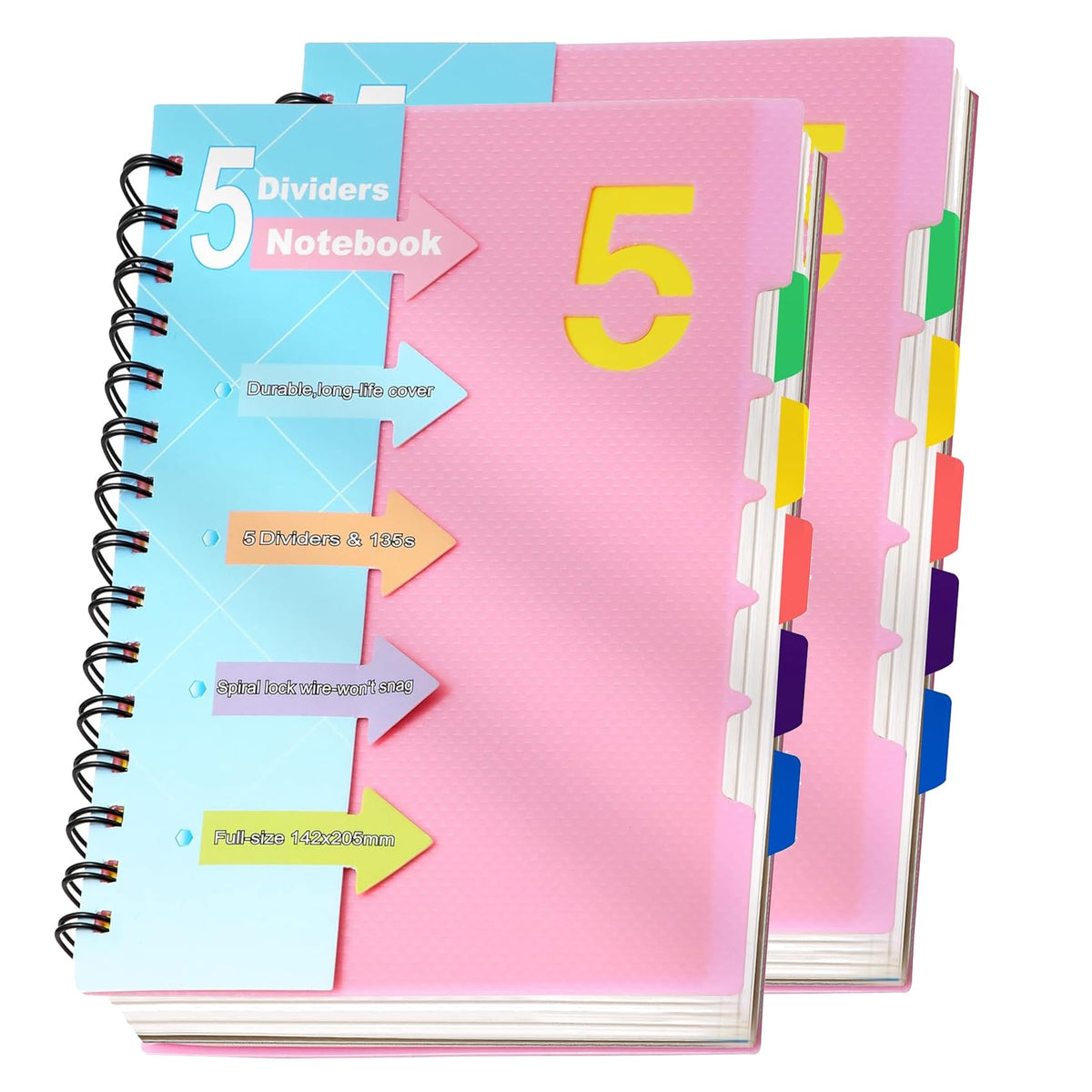 CAGIE 5 Subject Notebook, Small Spiral Notebook with Tabs, 6'' x 8''