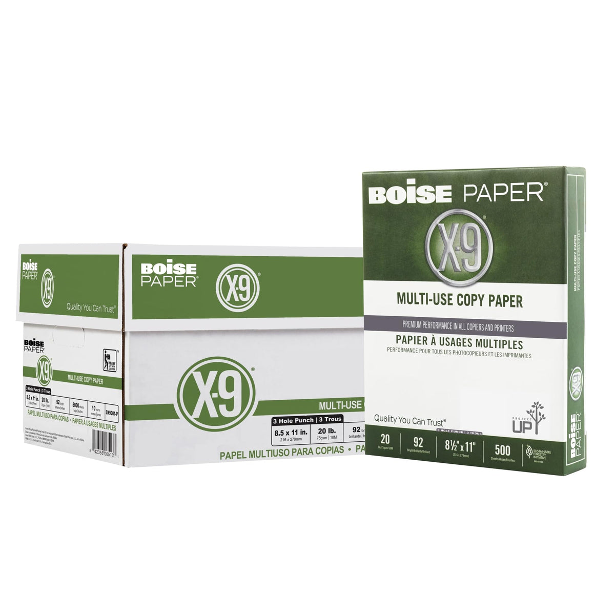 Boise X-9 Multi-Use Printer & Copy Paper, 10 Reams, White, Legal (8.5in x 14in), 5000 Sheets Per Case, 20 Lb, 92 Brightness