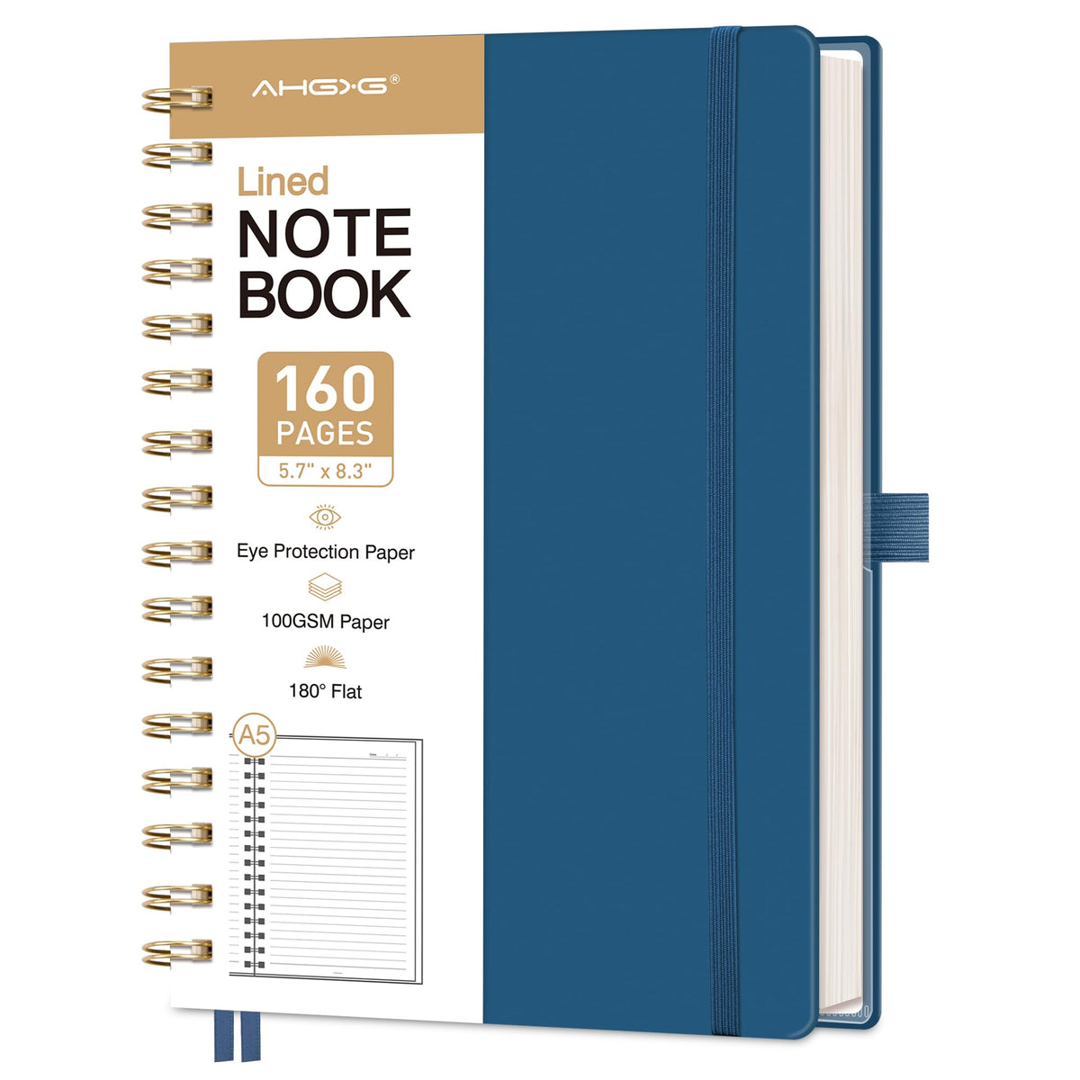AHGXG Spiral Journal Notebook, 160 Lined Pages, A5 Size (5.7'' x 8.3'')