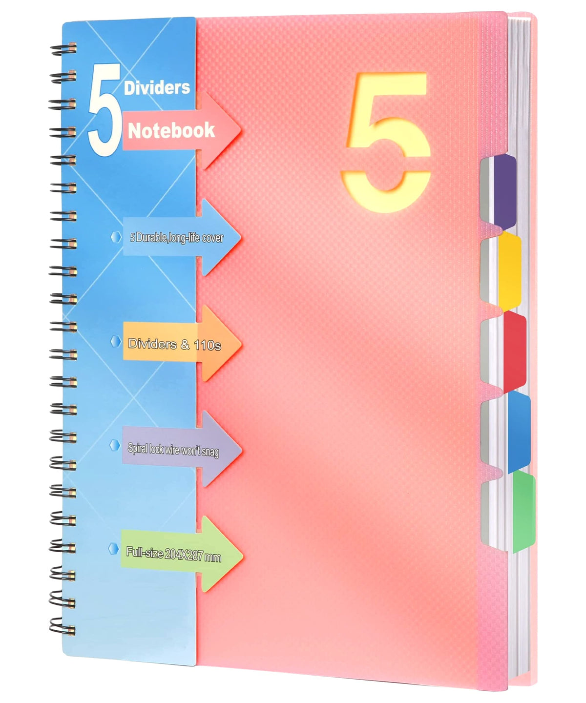 CAGIE 5 Subject Notebook, Small Spiral Notebook with Tabs, 6'' x 8''