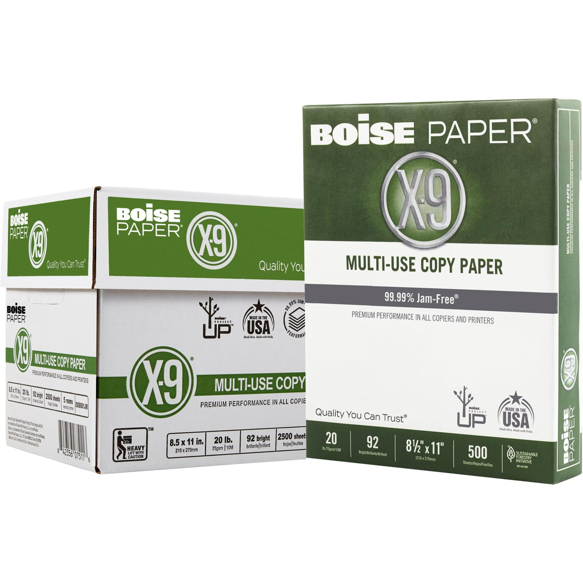 Boise X-9 Multi-Use Printer & Copy Paper, 10 Reams, White, Legal (8.5in x 14in), 5000 Sheets Per Case, 20 Lb, 92 Brightness