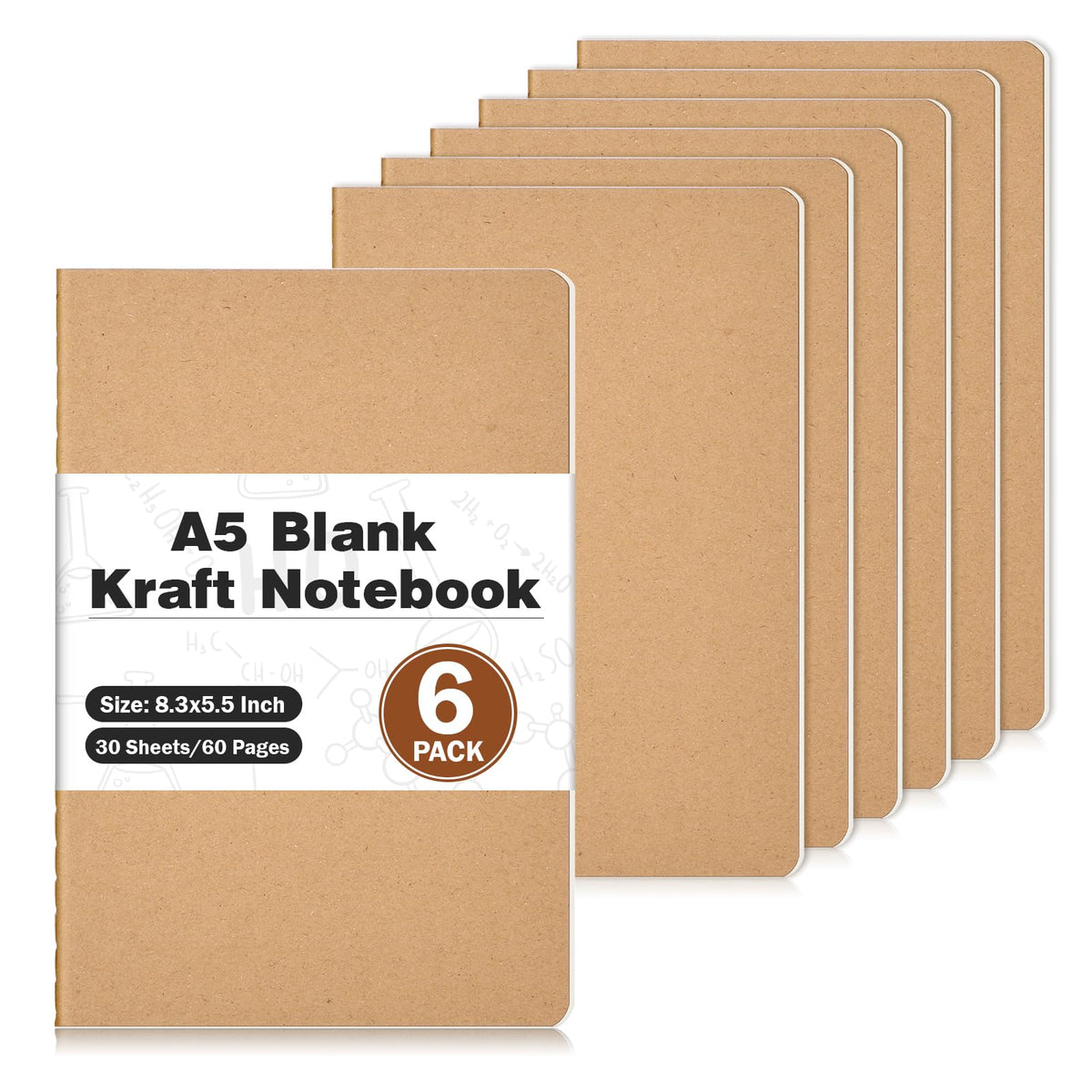 40 Pack Blank Kraft Notebooks, A5 Unlined Sketchbook Bulk, 8.3 X 5.5 Inch