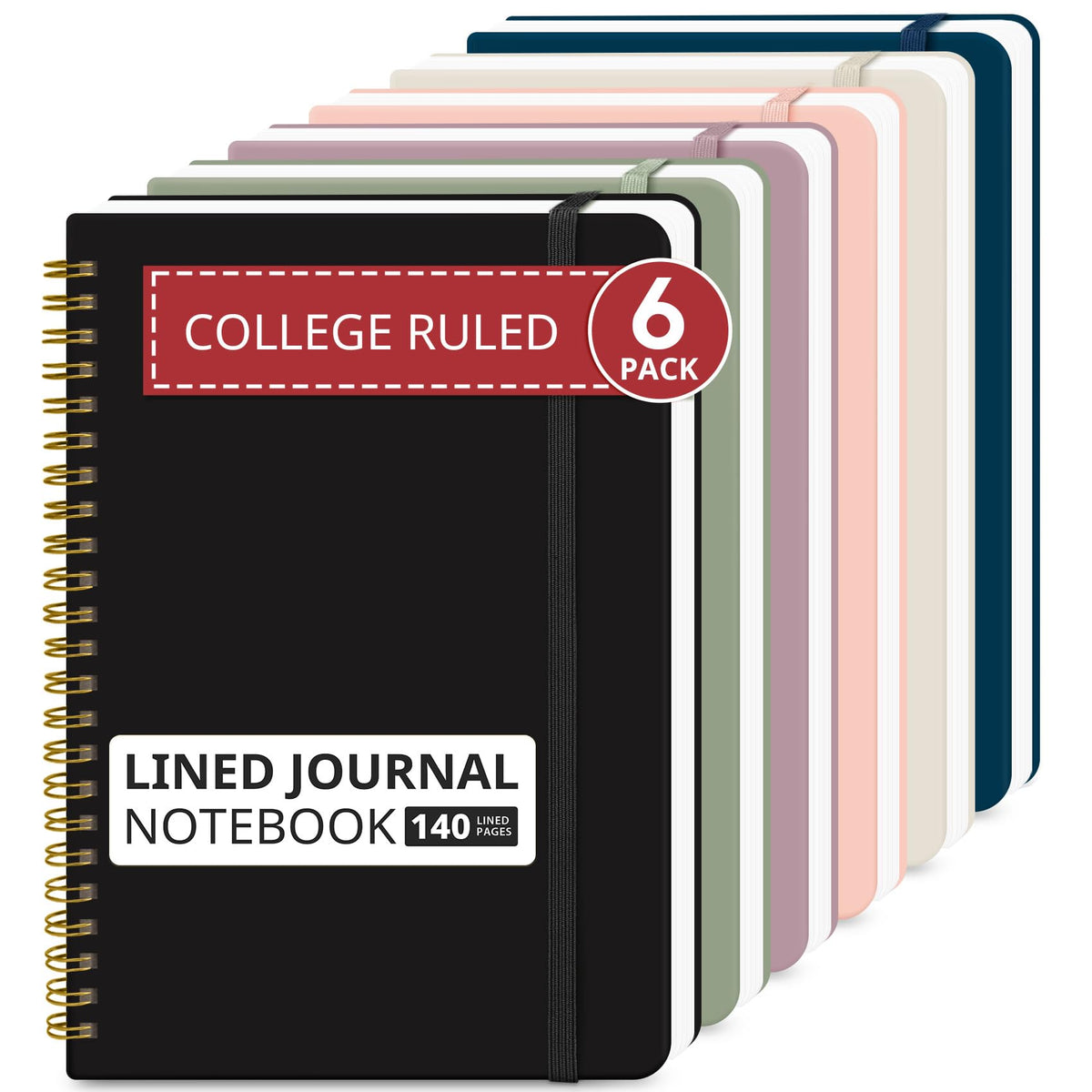 Taja 6 Pack Lined Notebooks for Work Hardcover Spiral Journal for Office