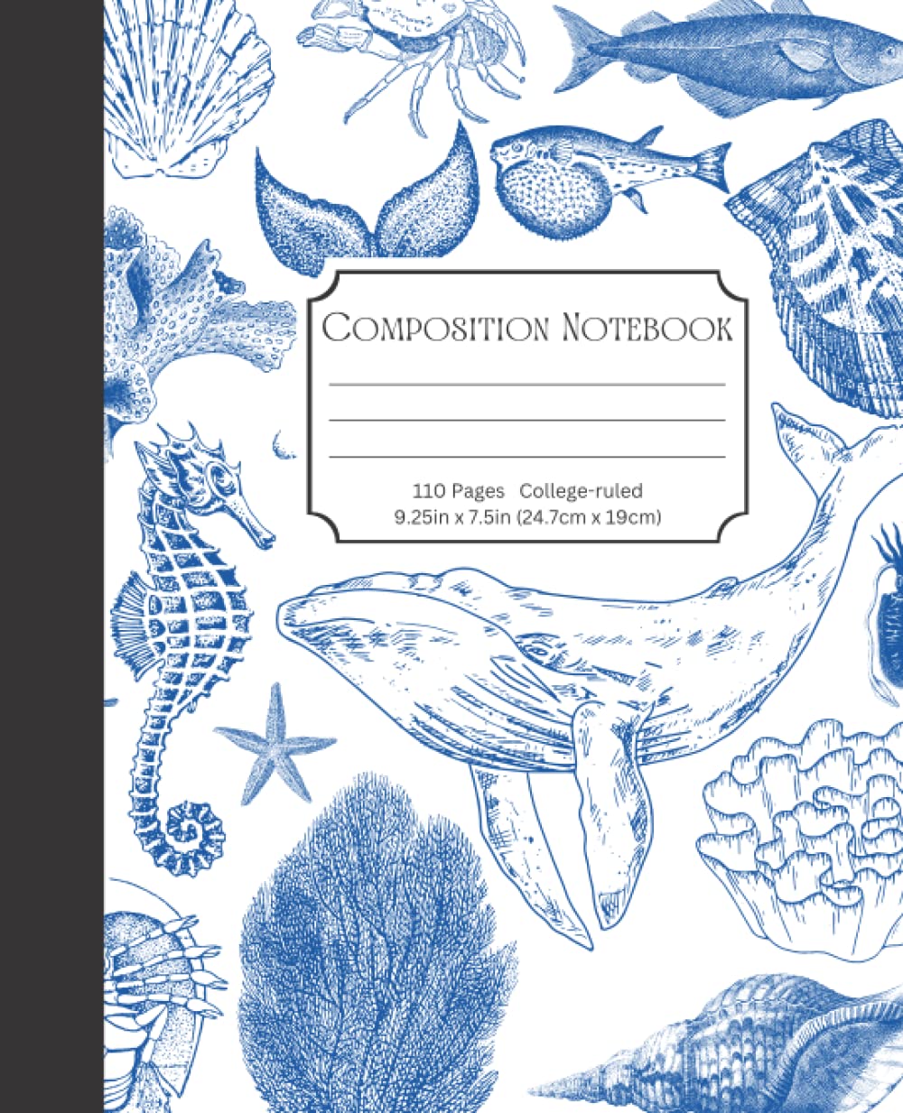 Blue Vintage Ocean Themed Composition Notebook: 9.25in x 7.5in College Ruled 110 Page Notebook