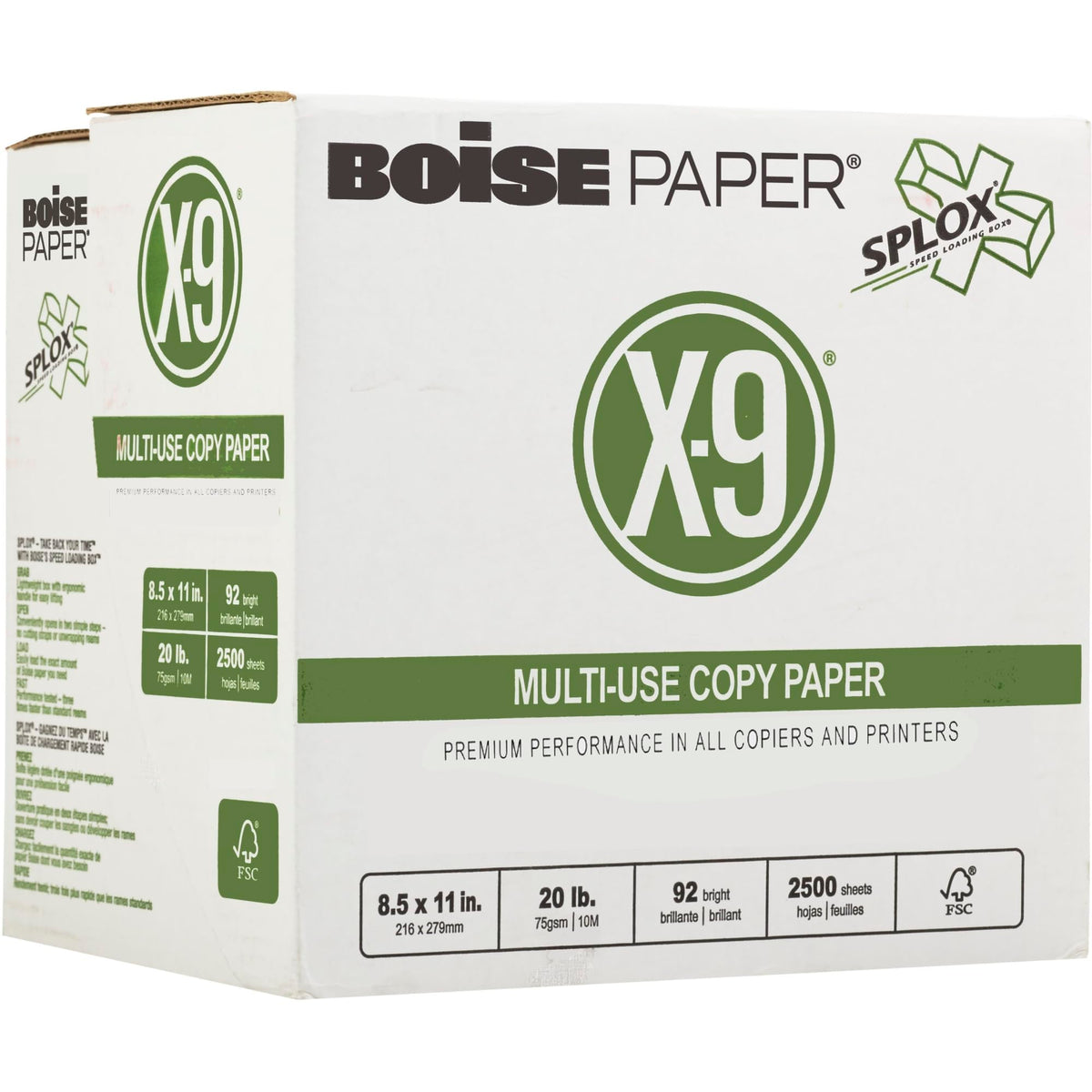 Boise X-9 Multi-Use Printer & Copy Paper, 10 Reams, White, Legal (8.5in x 14in), 5000 Sheets Per Case, 20 Lb, 92 Brightness