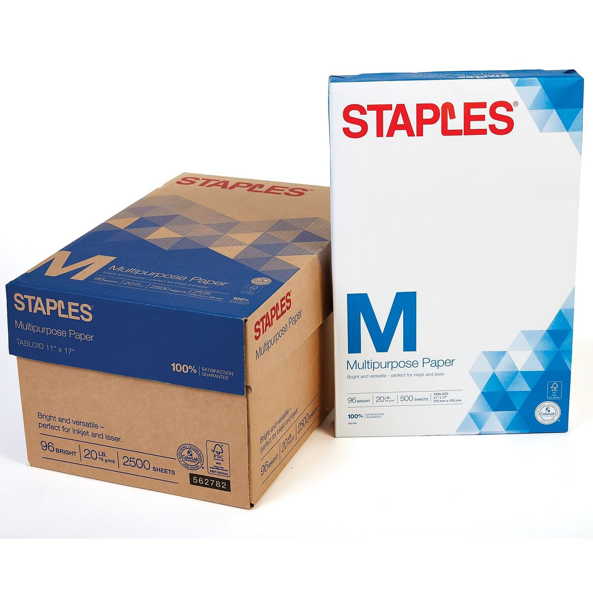 Staples Inkjet Paper, 11x17 Inch, 20 lb., 1 Carton of 5 Reams