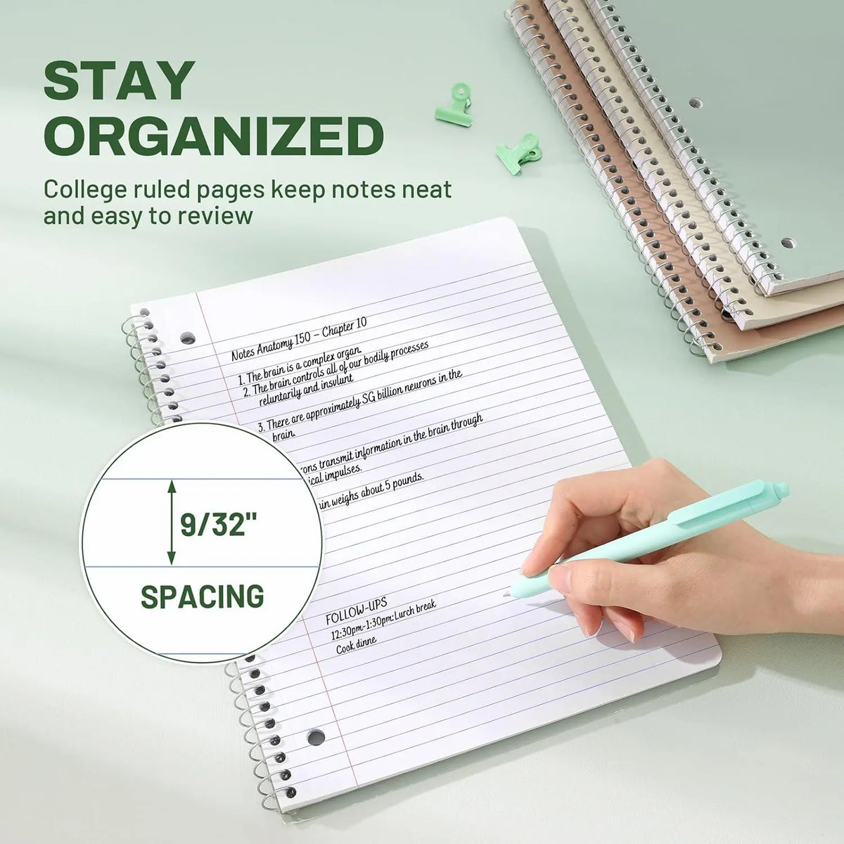 Spiral Notebooks, 3 Pack, 1-Subject, College Ruled Paper, 8" x 10-1/2", 70 Sheets per Notebook, Aesthetic Colors Spiral Notebooks for School