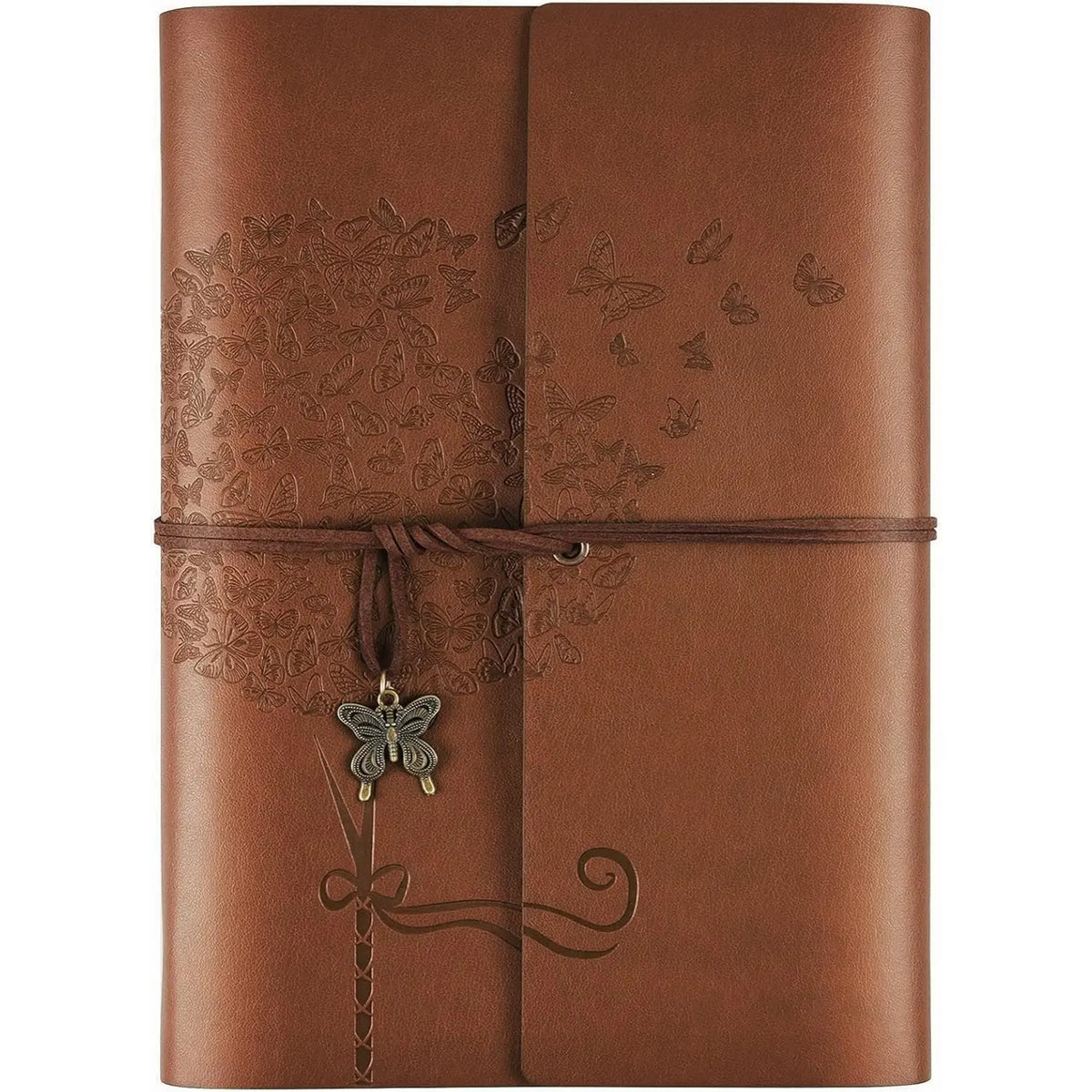 OMEYA A5 Leather Journal Notebook, Refillable Trifold Planner with Zipper Pocket, Dandelion & Butterfly Embossed Writing Diary with Card Slots & Strap Closure, 100gsm Thick Lined Paper (Blue/Pink/Purple/Brown)
