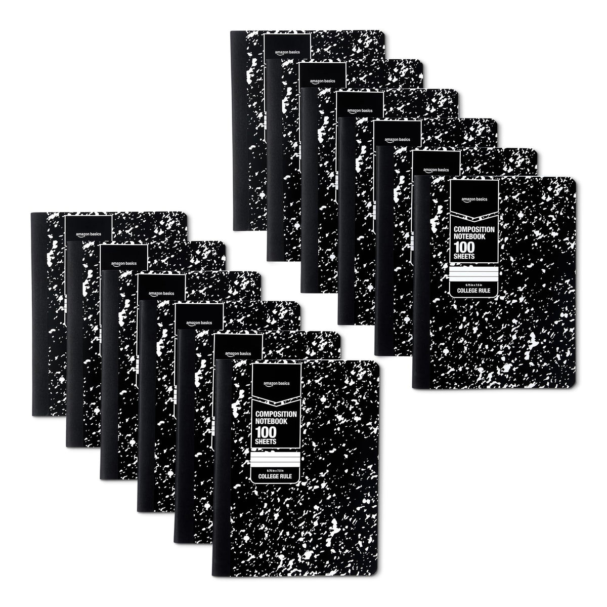 Amazon Basics Composition Notebook, College Ruled, 100 Sheets, 9.75" x 7.5", Assorted Marble Colors, 12-Pack