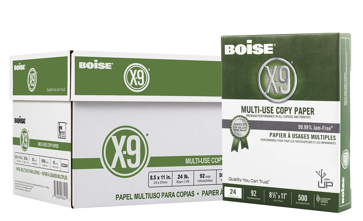 Boise X-9 Multi-Use Printer & Copy Paper, 10 Reams, White, Legal (8.5in x 14in), 5000 Sheets Per Case, 20 Lb, 92 Brightness