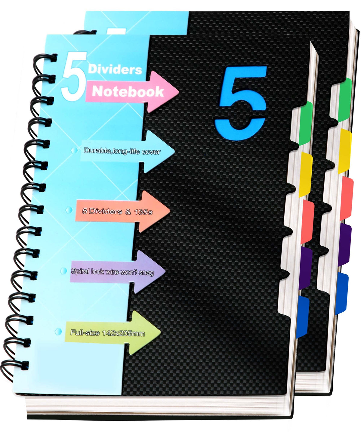 CAGIE 5 Subject Notebook, Small Spiral Notebook with Tabs, 6'' x 8''