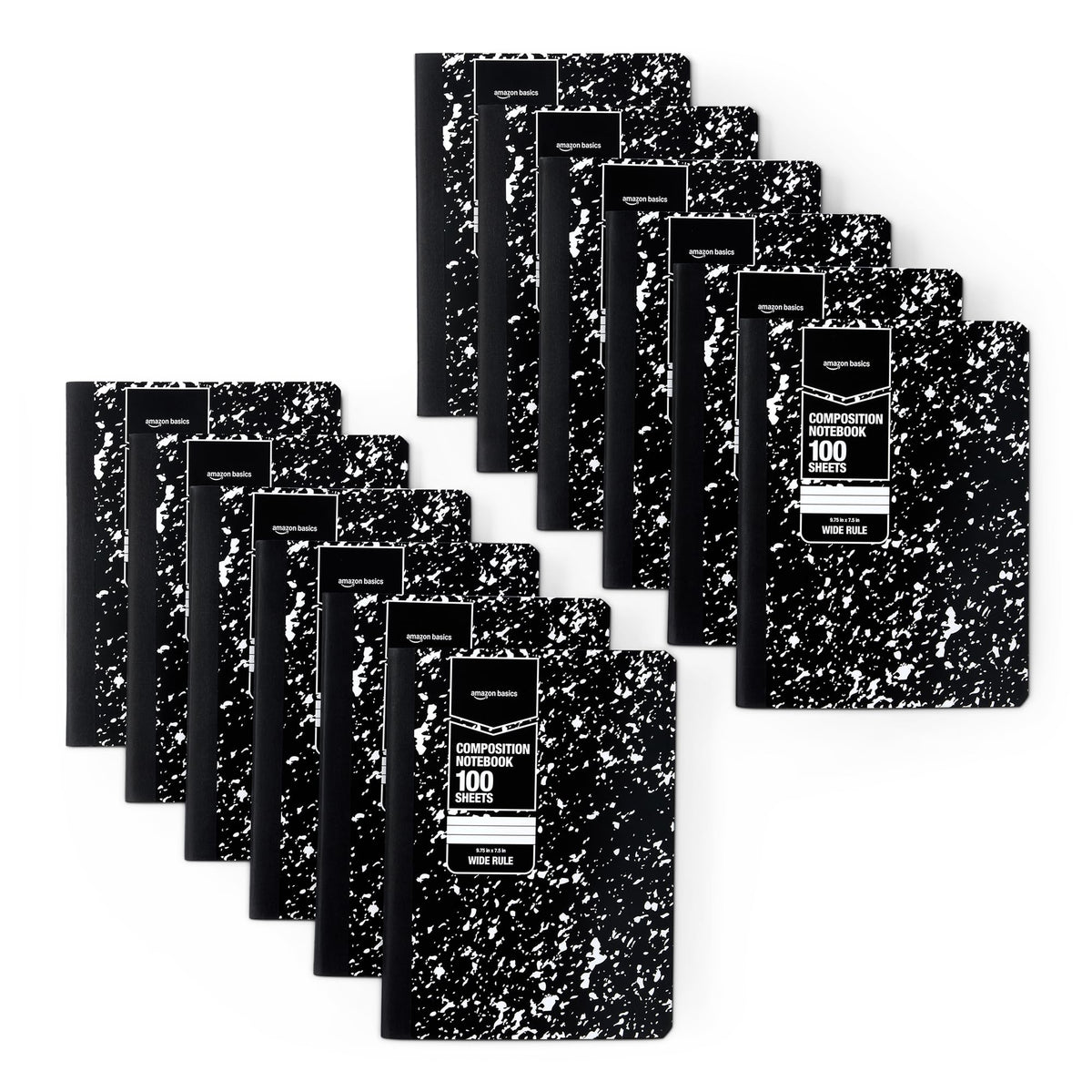 Amazon Basics Composition Notebook, College Ruled, 100 Sheets, 9.75" x 7.5", Assorted Marble Colors, 12-Pack