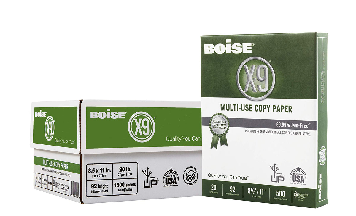 Boise X-9 Multi-Use Printer & Copy Paper, 10 Reams, White, Legal (8.5in x 14in), 5000 Sheets Per Case, 20 Lb, 92 Brightness