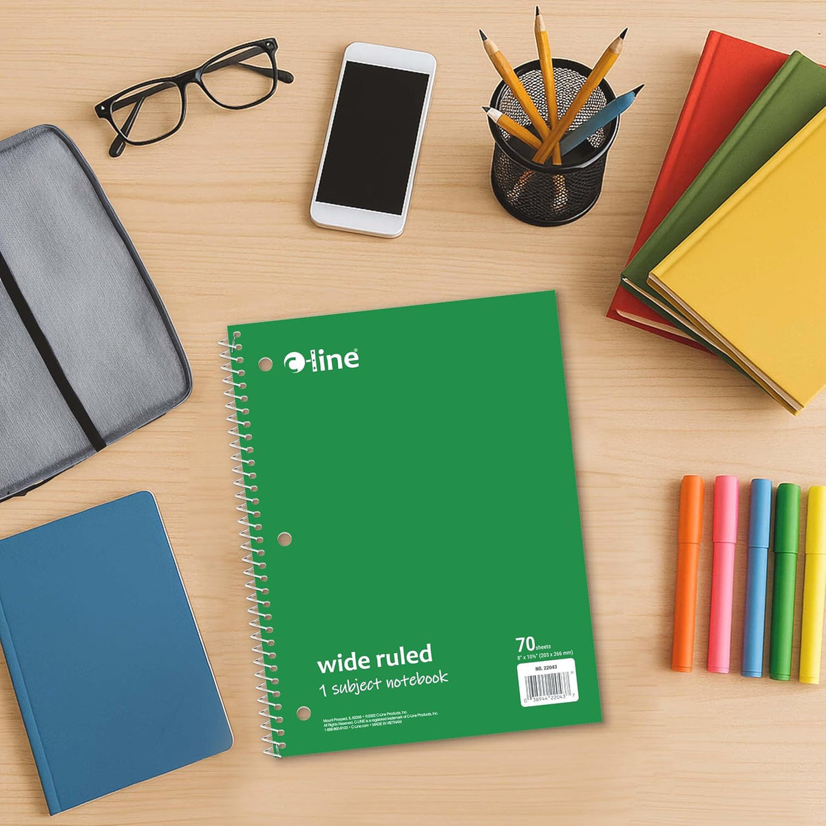 C-Line 1 Subject Notebook, 8 x 10-1/2 Inches, Wide Ruled, Green, 70 Sheets