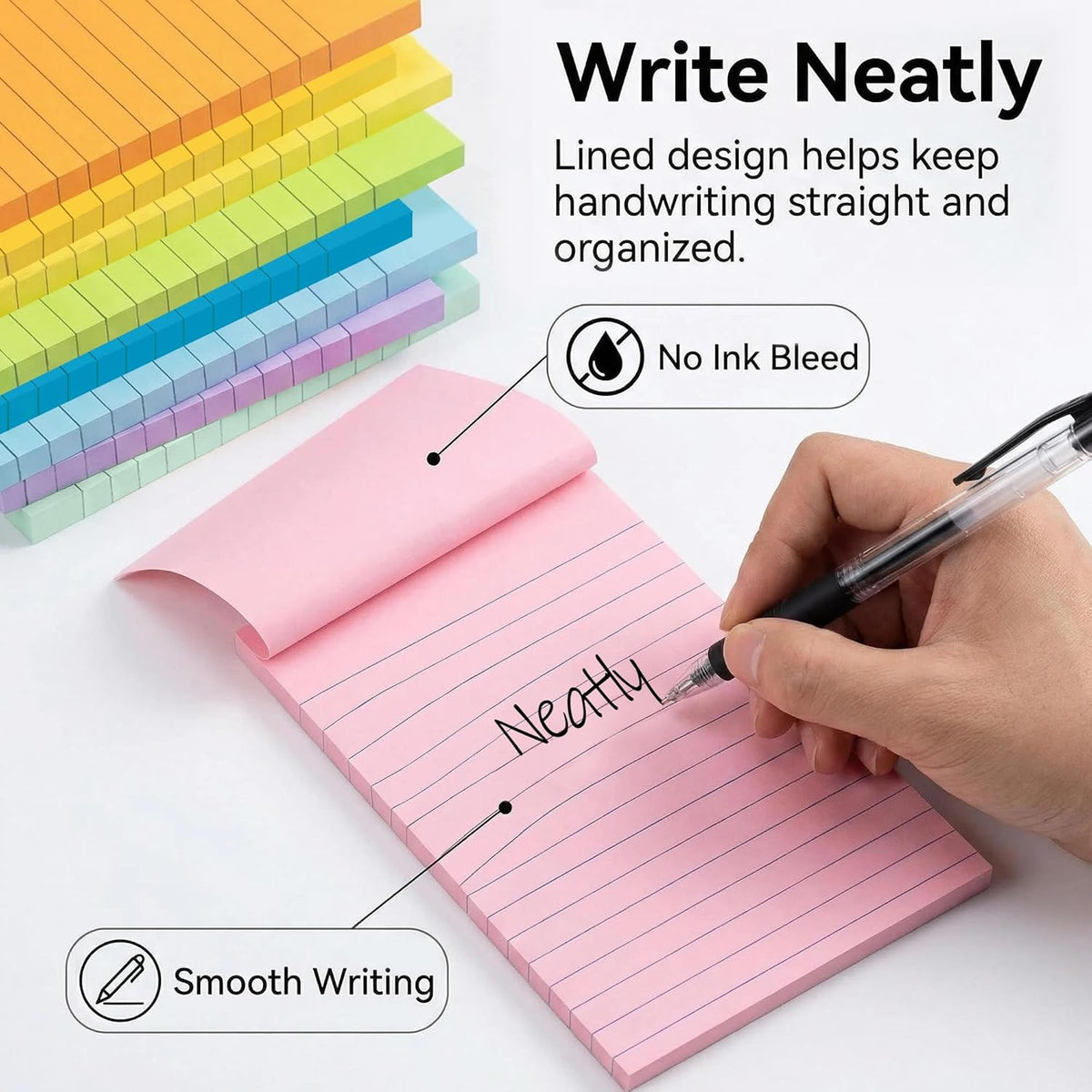 Lined Sticky Notes 4x6 in, Strong Adhesive Self Stick Note Pads